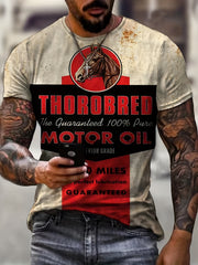 Men's Motor Letter Print T Shirt Crew Neck Tee for Summer