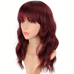 Short Bob Curly Hair Wig with Bangs Synthetic Fiber Heat Resistant for Women