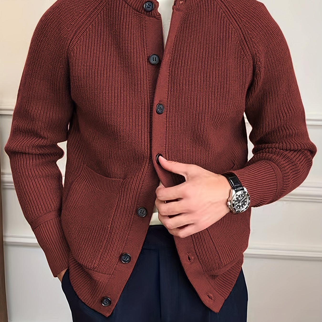 Men's Vintage V Neck Button Up Cardigan with Pocket