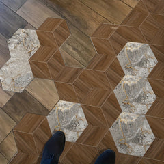 11pc Marble Wood Grain 3D Floor Sticker Hexagonal Tile Home Decor