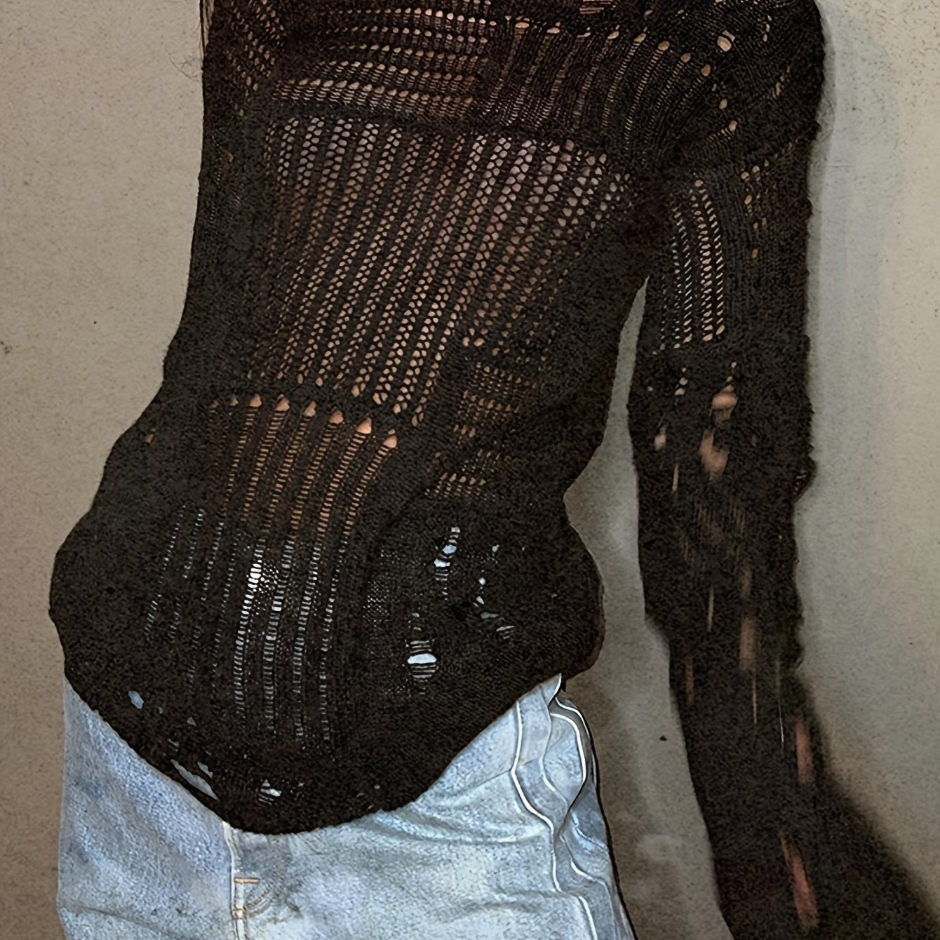 Hollow Out Knit Pullover Y2K Sweater Top