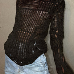Hollow Out Knit Pullover Y2K Sweater Top