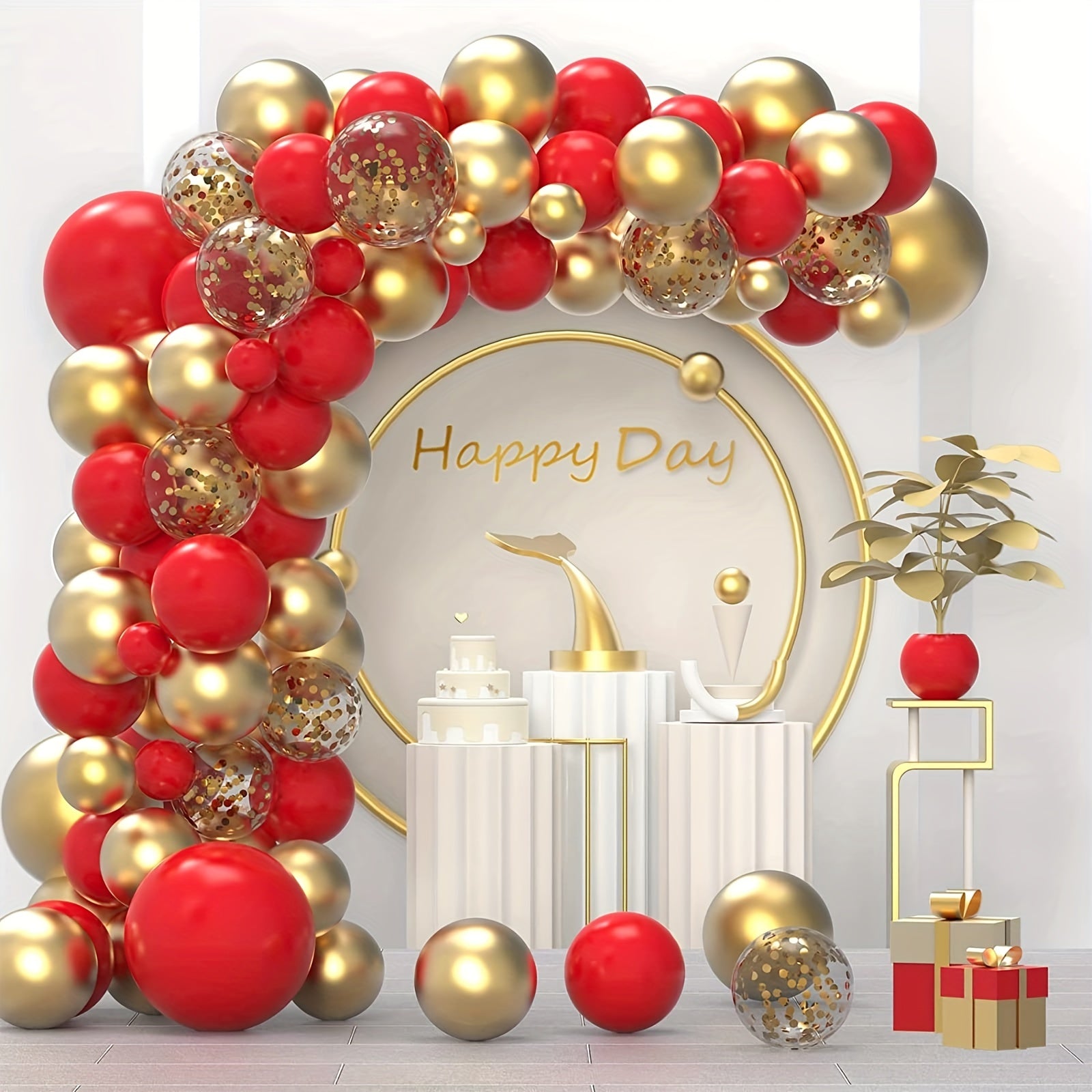 90pcs Red & Golden Balloon Kit for Party Decor