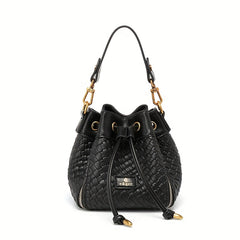 Mini Woven Drawstring Bucket Bag PU Crossbody Bag Women's Casual Shoulder Purse