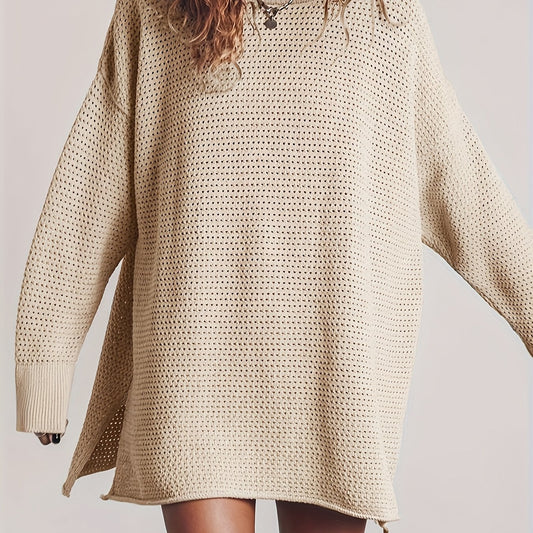 Casual Sweater Dress Solid Hollow Long Sleeve High Stretch Knitted Spl
