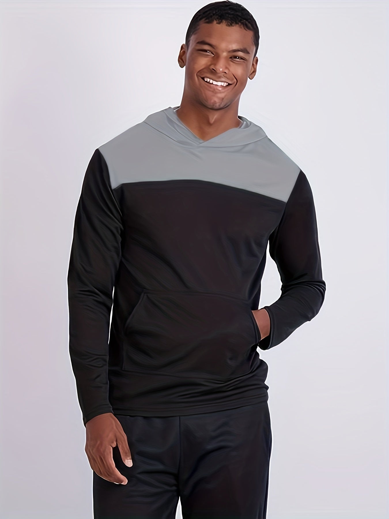 Men's Block Hoodie With Pocket Casual Active Slightly Stretch Hooded Sweatshirt