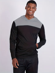Men's Block Hoodie With Pocket Casual Active Slightly Stretch Hooded Sweatshirt