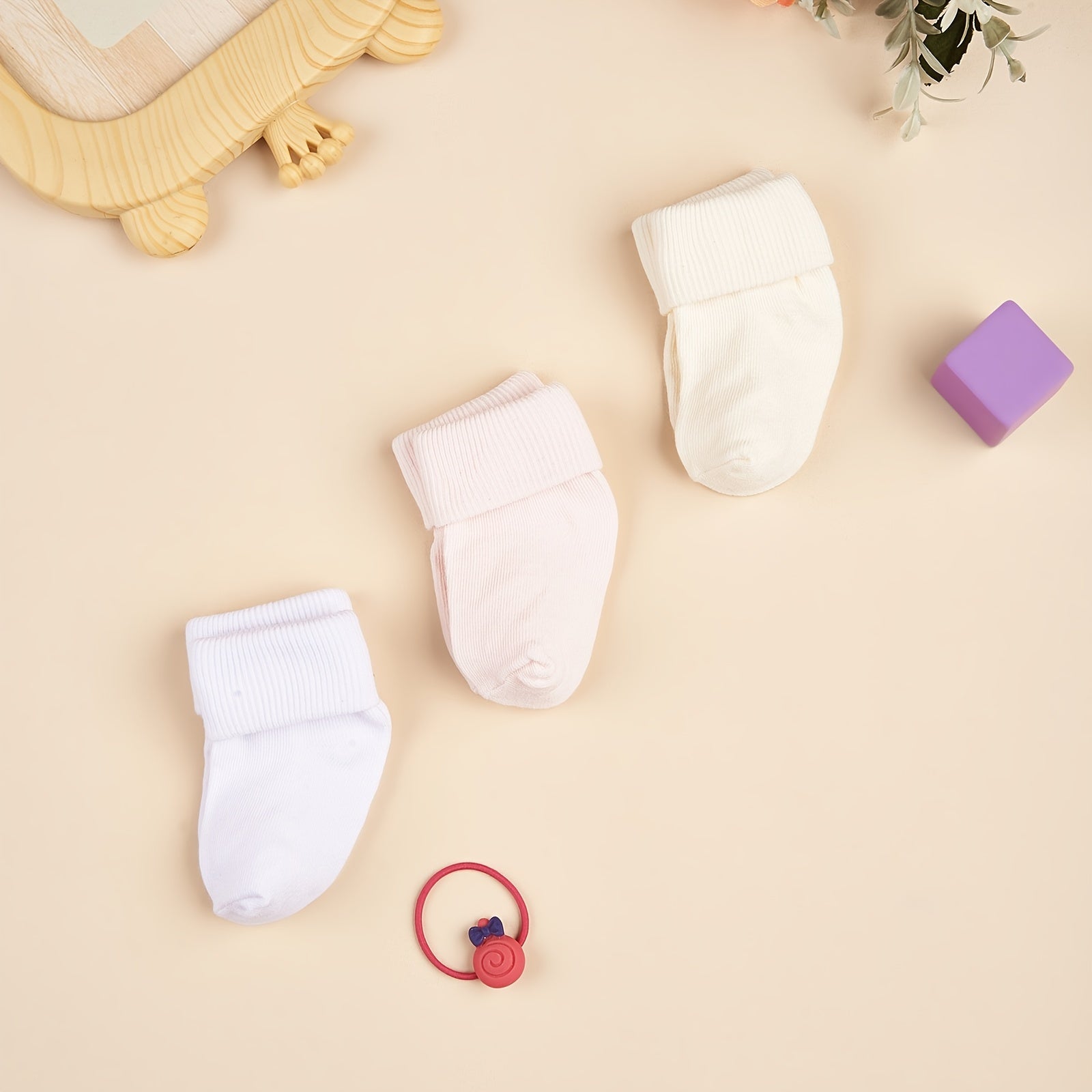 3 Pairs Newborn Baby Turn Cuff Socks for Boys and Girls