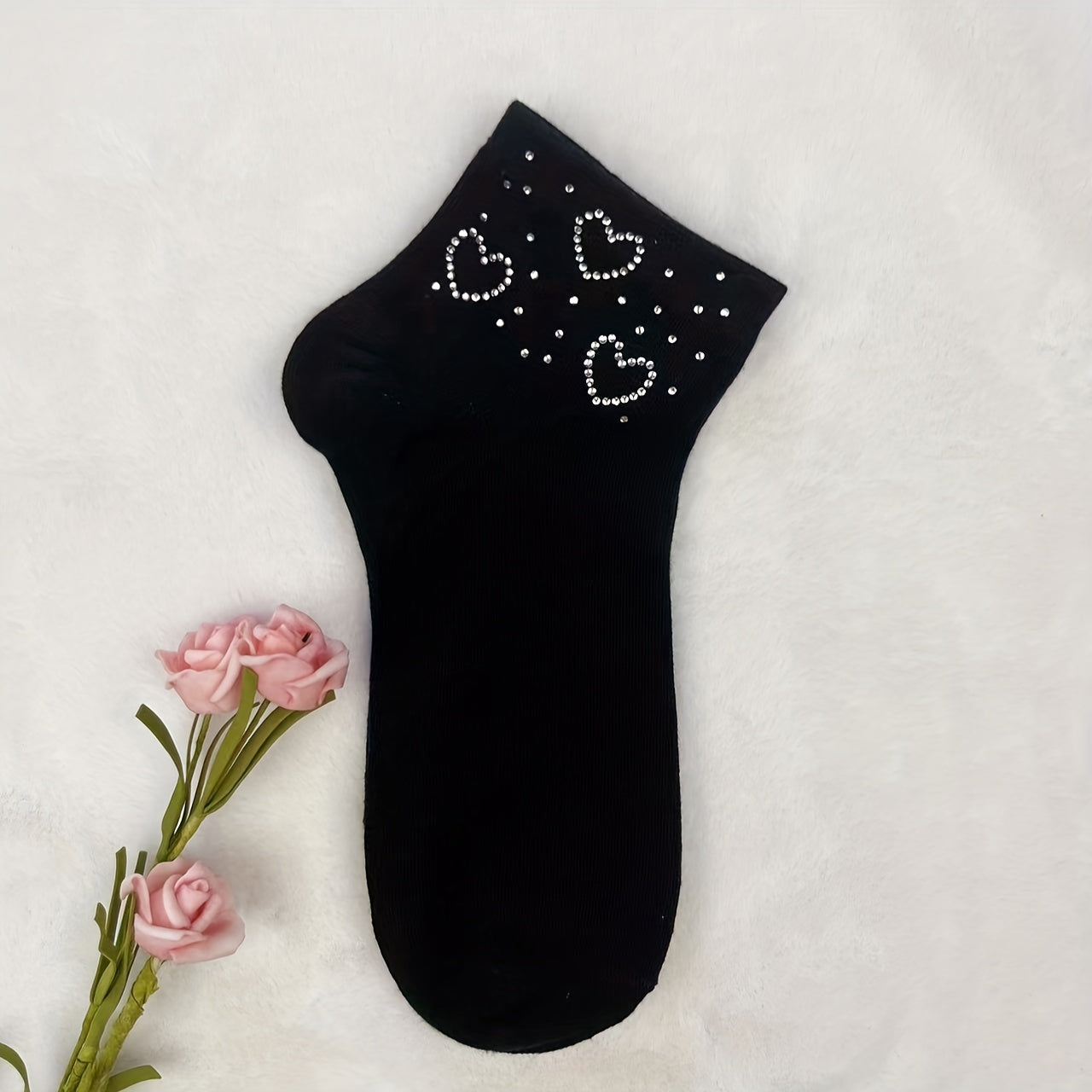 5 Pairs Heart Rhinestone Socks Comfy Crew Short Socks Women's Stockings
