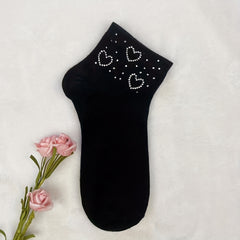 5 Pairs Heart Rhinestone Socks Comfy Crew Short Socks Women's Stockings