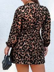 Leopard Print Lantern Sleeve Mini Dress