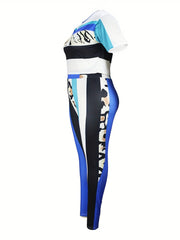 Colorblock Leopard Print Crop Top & Leggings Set