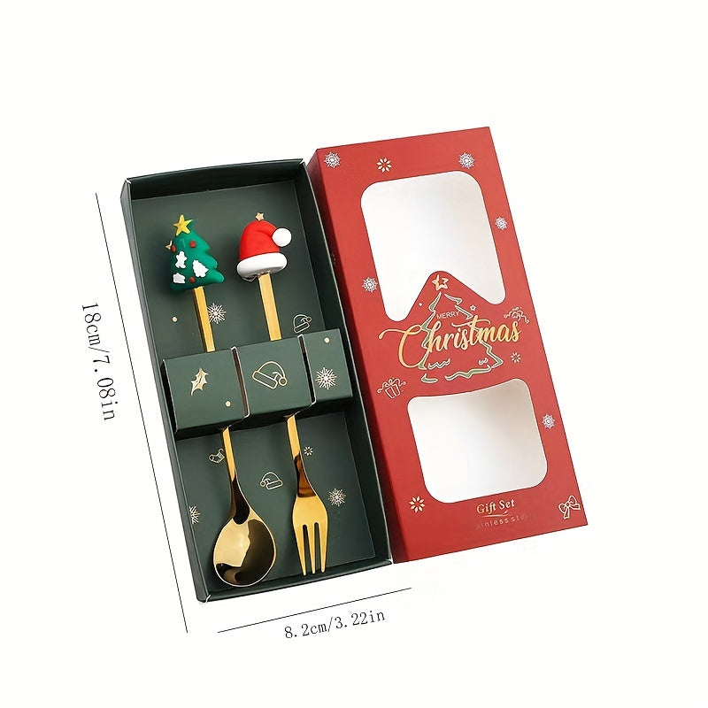 Christmas Spoon Set Cutlery Dessert Spoon And Fork Santa Hat Christmas Tree Gift