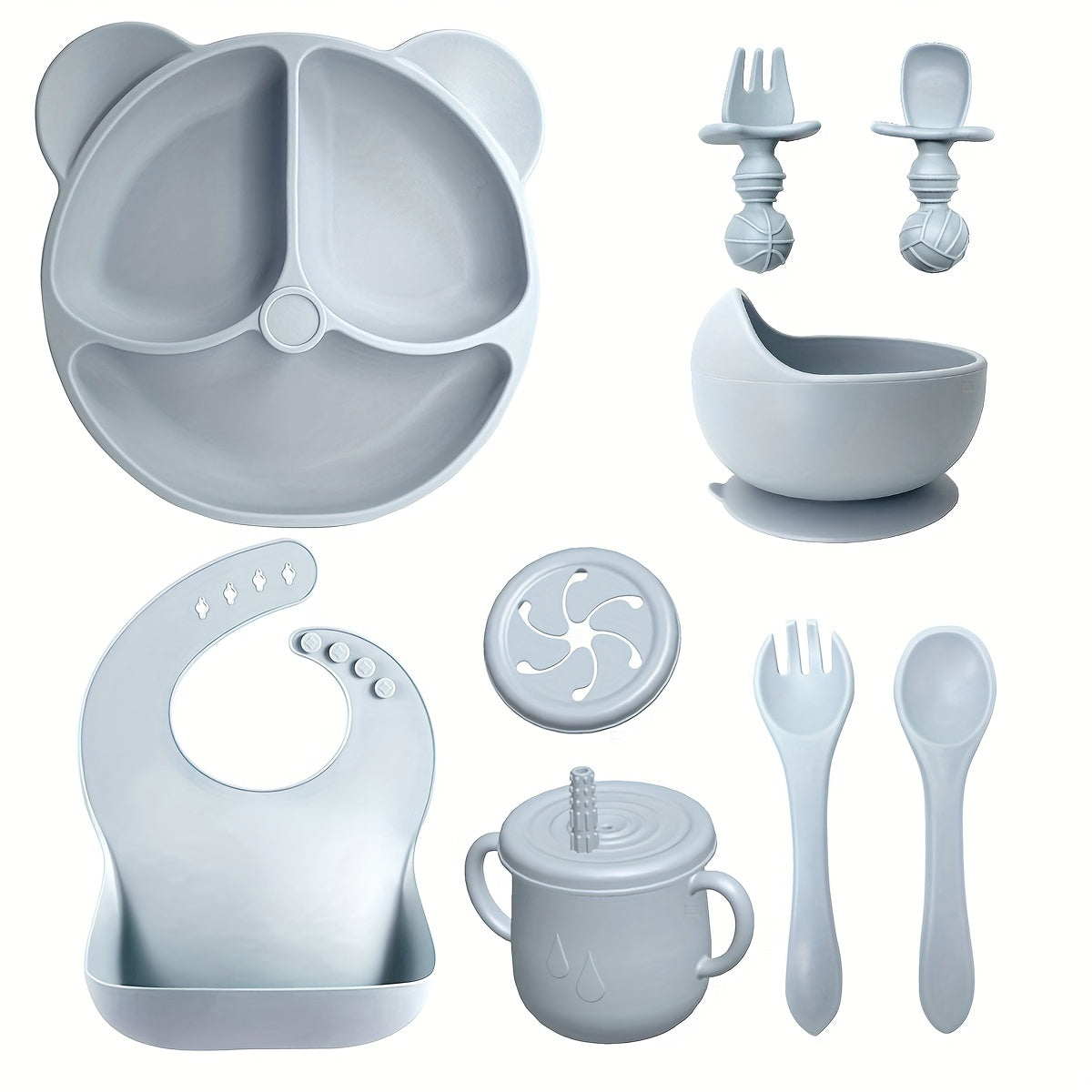 10 Piece Baby Meal Tray Set with Silicone Suction Cup Bowl, Spoon & Fork