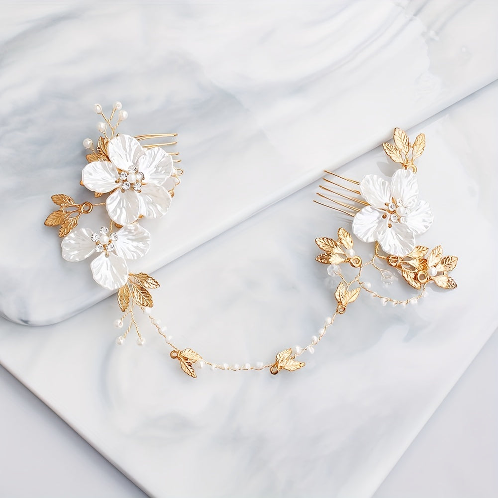Flower & Pearl Hair Comb Bridal Wedding Accessory