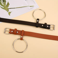 Square Pin Buckle Belt Big Ring Decor Casual Belt for Women