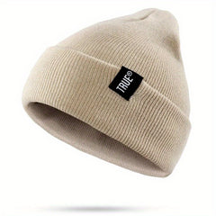 Label Patch Unisex Beanie Solid Casual Elastic Knit Hat Skull Cap Warm Beanies