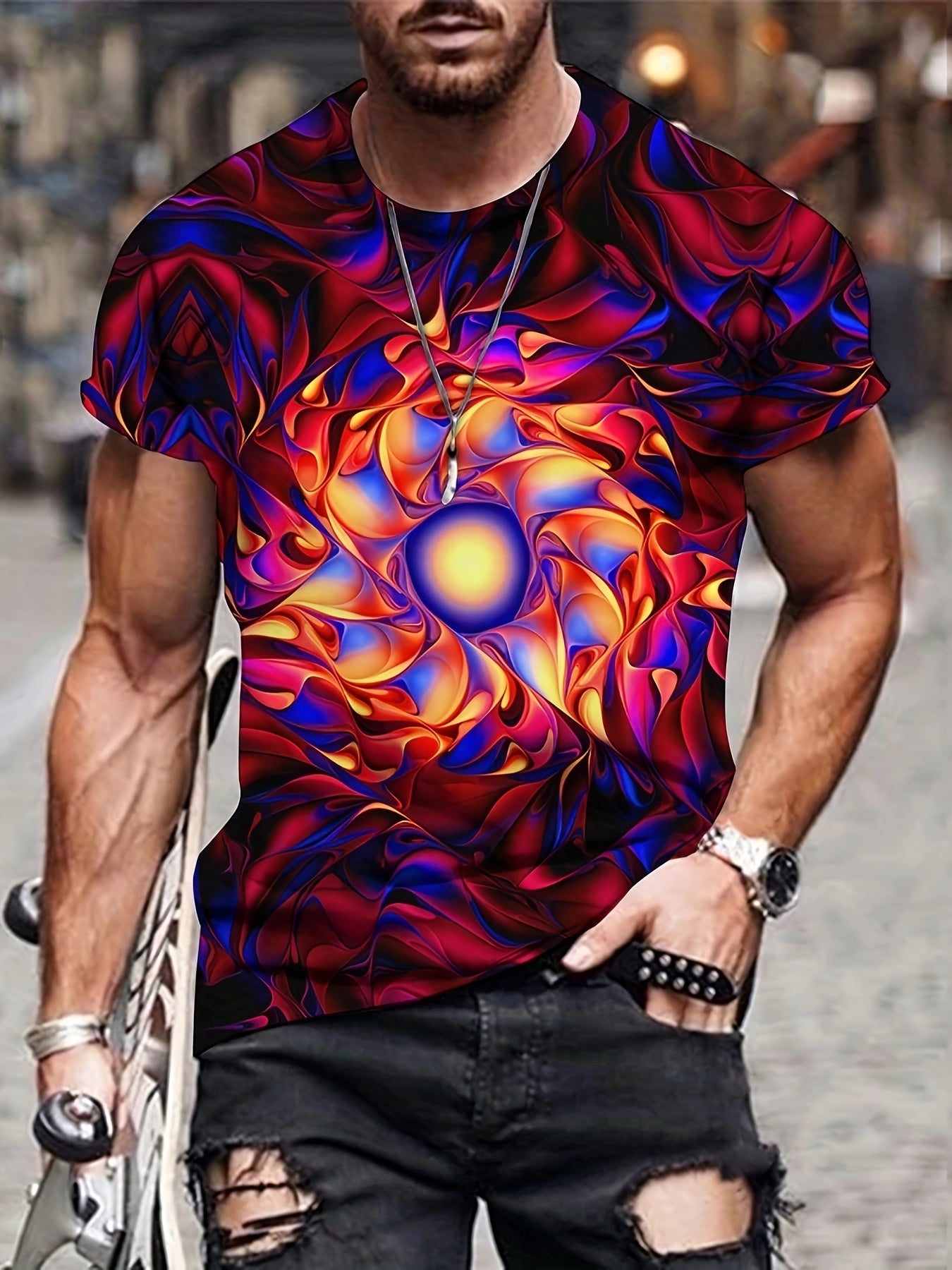 Men's Abstract Floral Graphic T shirt Breathable Tee for Outdoor