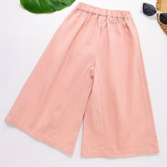 Girls Cropped Wide Leg Cotton Pants For Summer