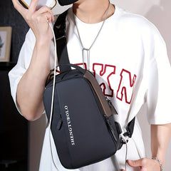 Men's Leather Crossbody Bag USB Charging Port Diagonal Shoulder Bag