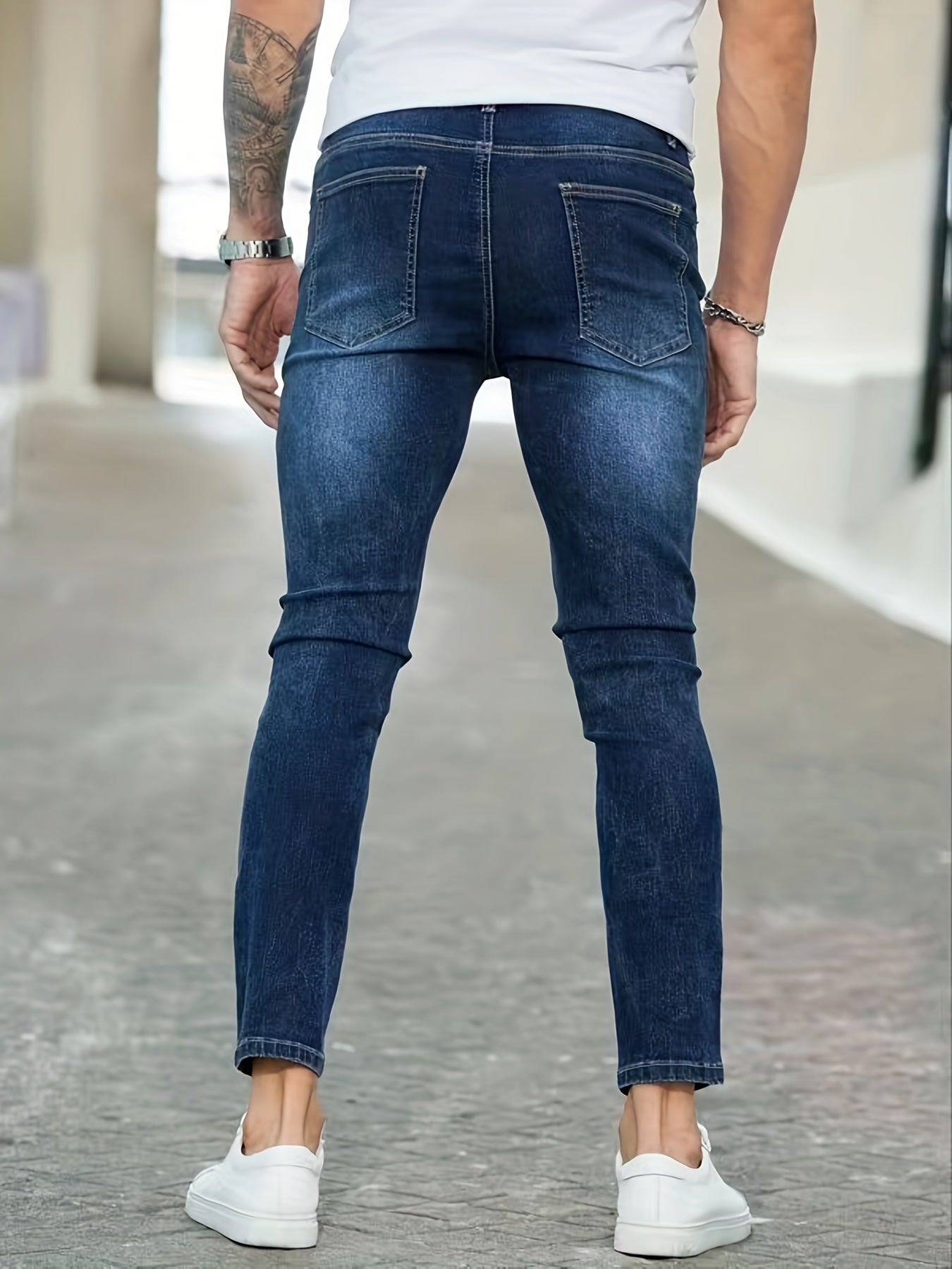 Slim Fit Ripped Jeans Mens Distressed Stretch Denim Pants