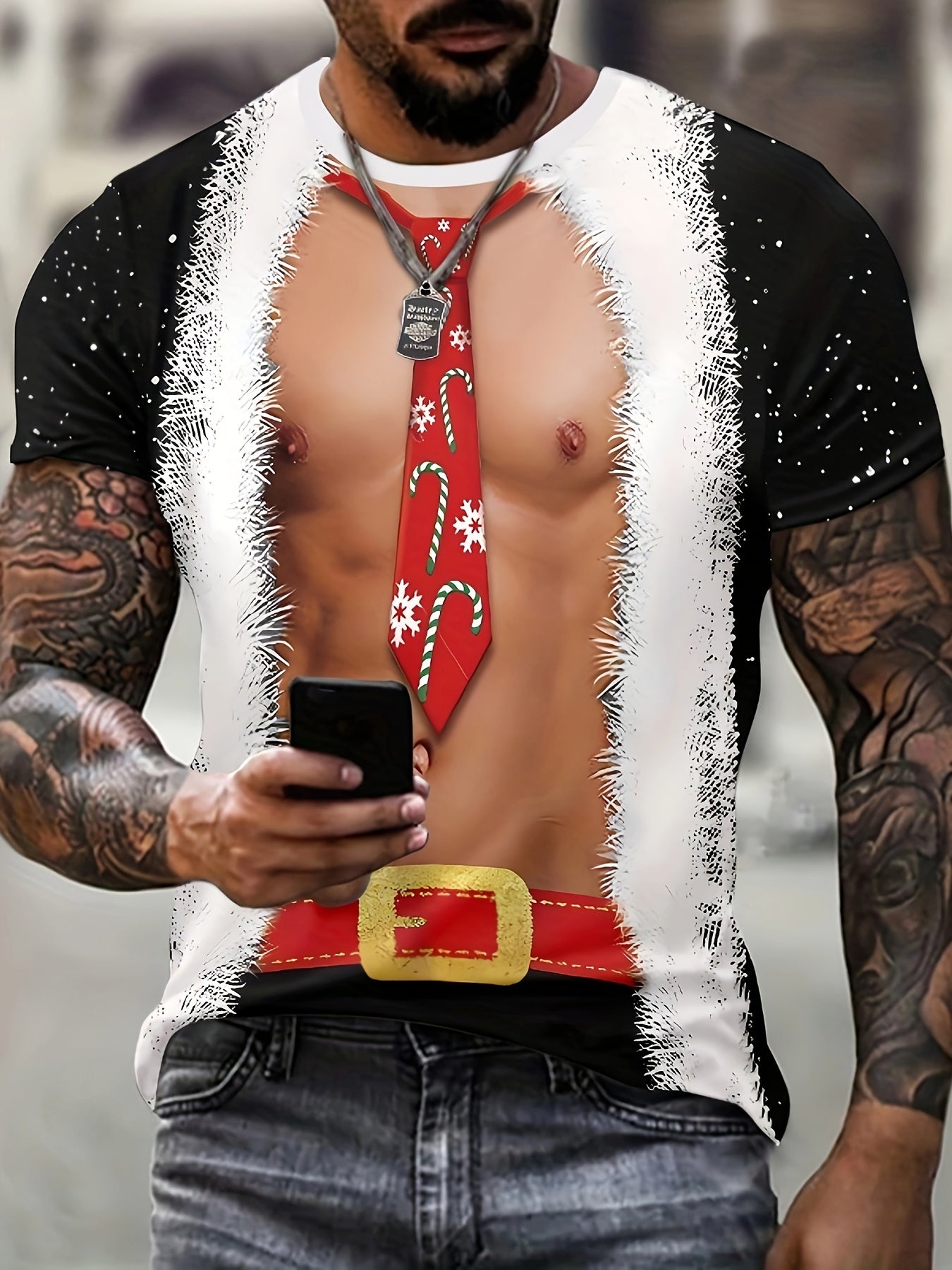Men's Muscle Pattern 3D Print Casual Street Style T-shirt