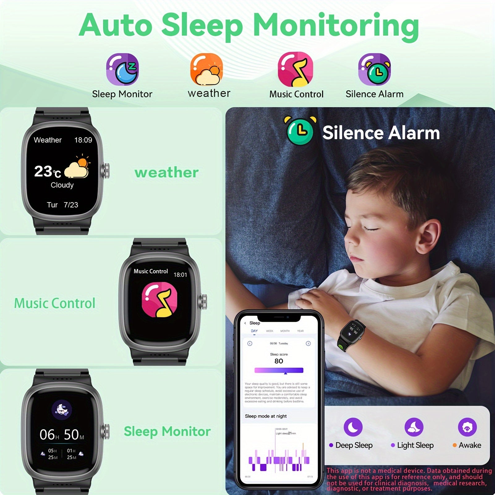 Kids Smart Watch with Sleep Monitor, Games, Alarm, Waterproof - Boys/Girls