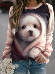 Dog Print Sweatshirt Casual Long Sleeve Crew Neck Sweatshirt Women's Clothing