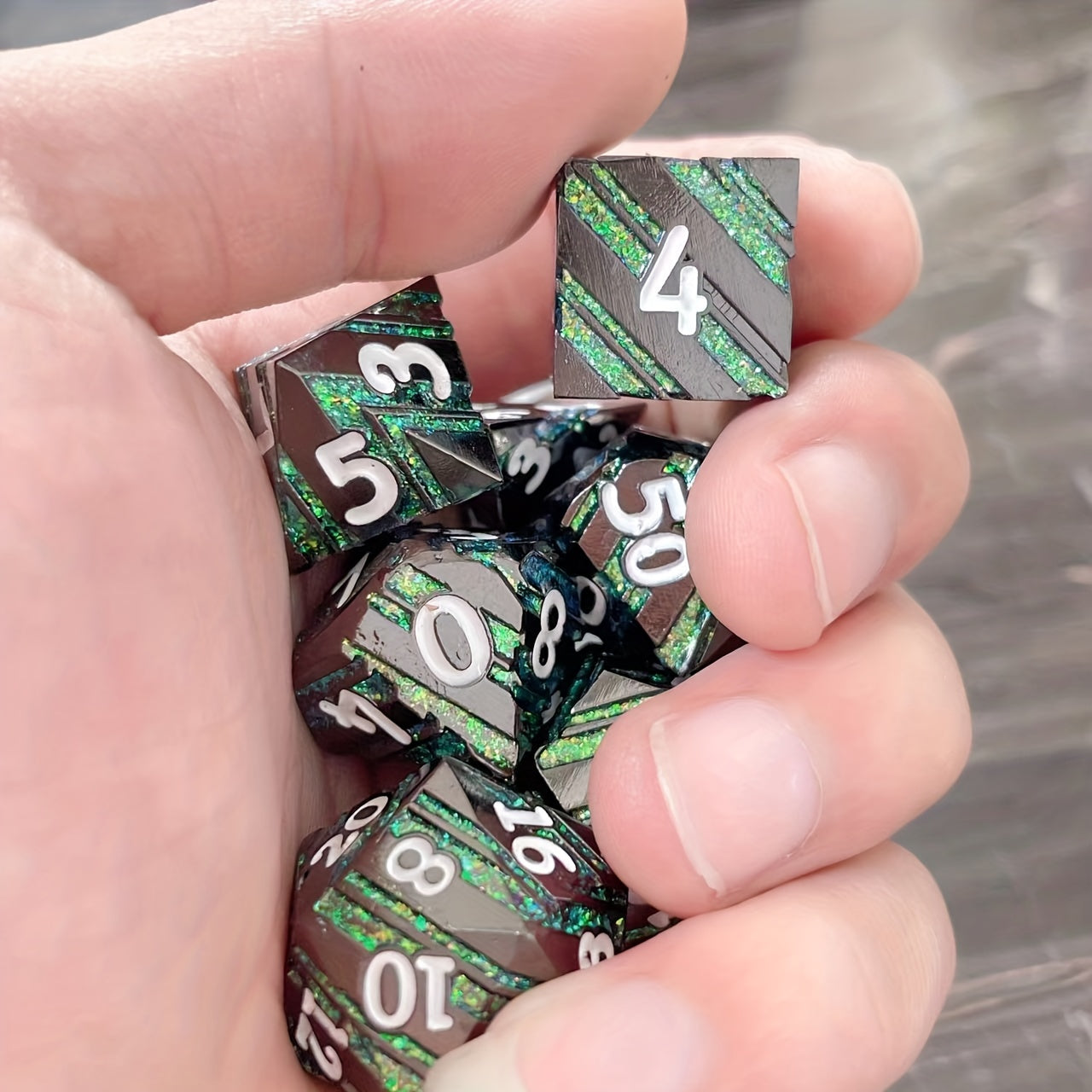 Striped Green Dice Metal Dice Gift For Halloween And Christmas
