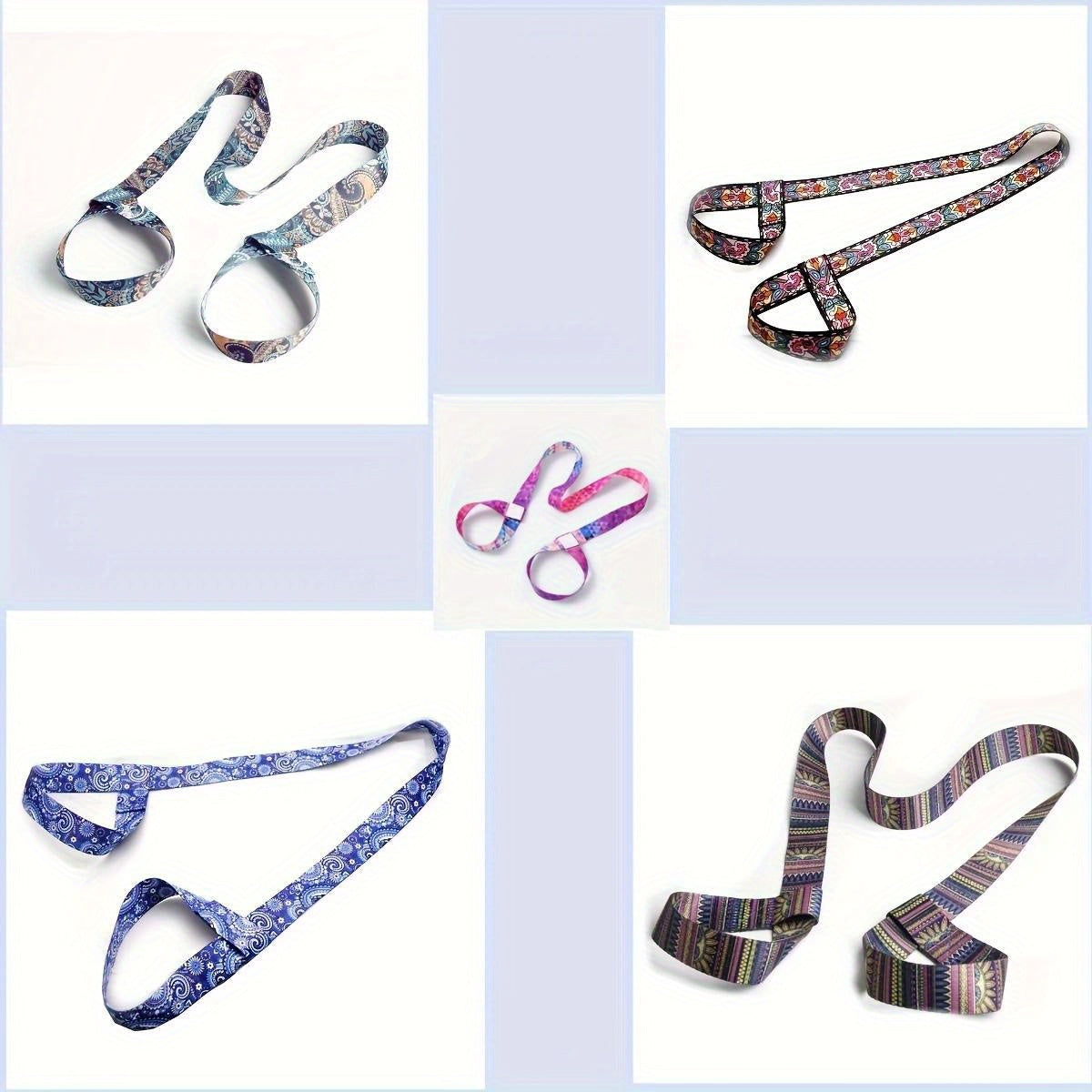 5 Colorful Printed Yoga Mat Straps for Stretching and Binding