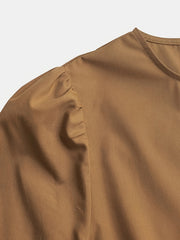 Solid Lantern Sleeve Round Neck Smock Dress