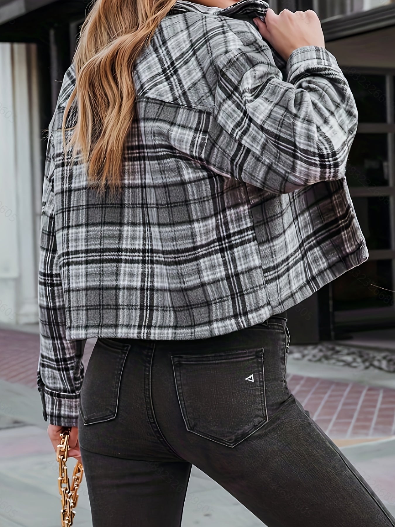 Plaid Print Button Front Jacket Outerwear Women's Clothing