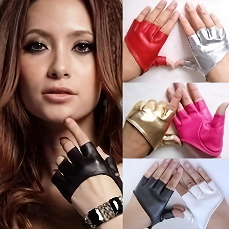PU Leather Half Finger Gloves for Women
