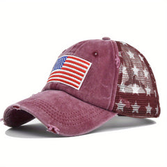 Unisex Mesh Breathable Baseball Cap with US Flag Embroidery