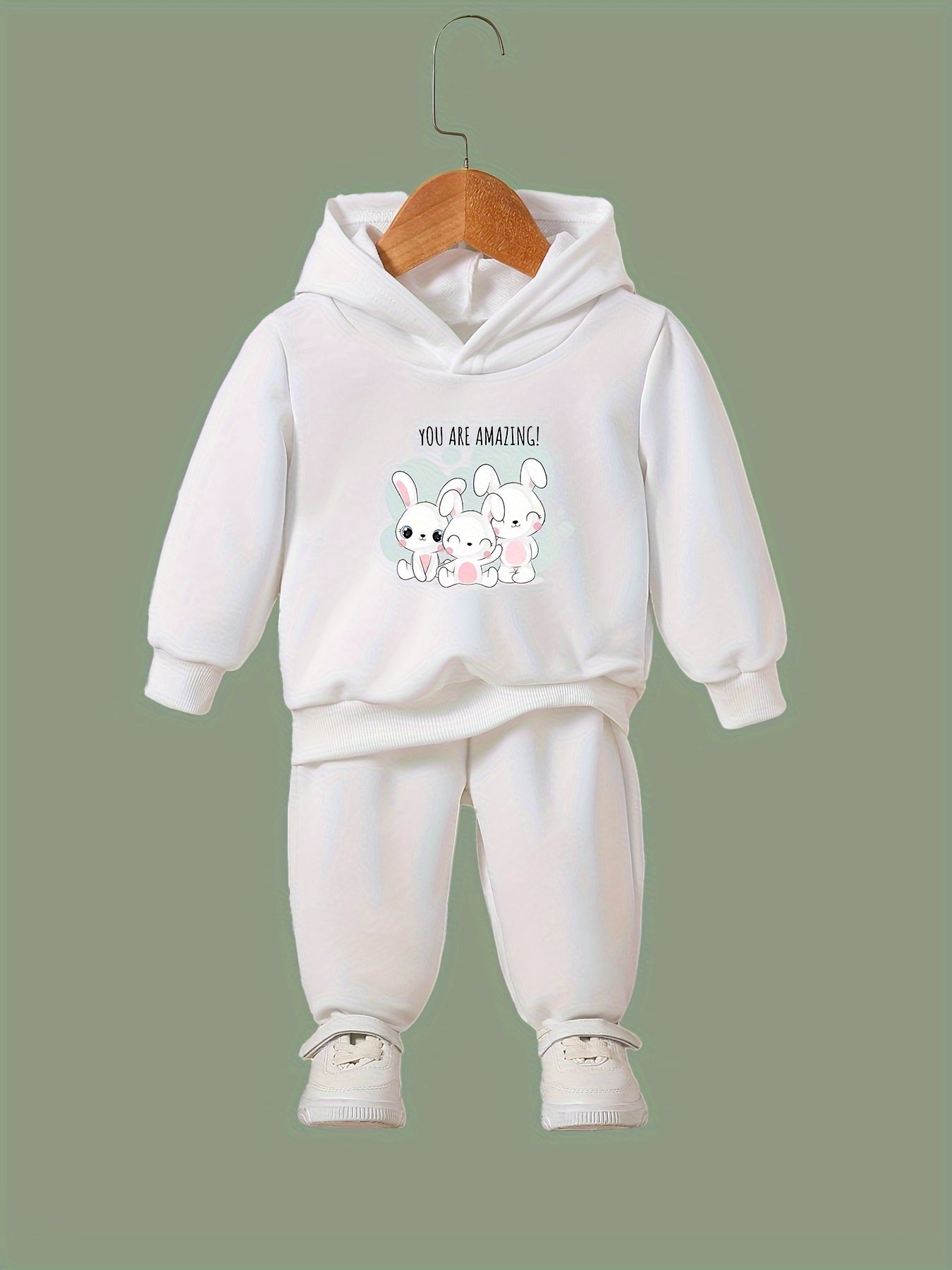 Girls 2-Piece Rabbit Hooded Sweatshirt and Sweatpants Set