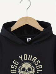 Funny Music Skull Print Boys Casual Pullover Hoodie