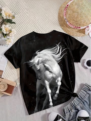 Horse Print Short Sleeve T shirt Kids Summer Tops