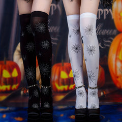 Spider Print Thigh High Socks Halloween Cosplay Over The Knee Socks