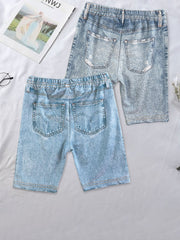 2pcs Girls Denim Bike Shorts Breathable Fit for Summer