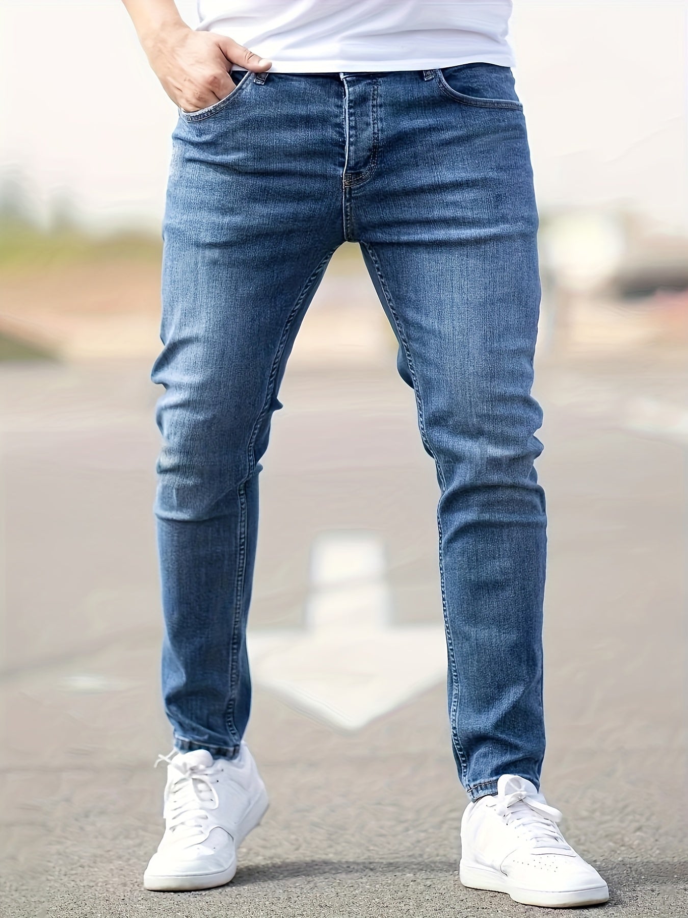 Light Wash Cotton Slim Fit Jeans Men's Casual Street Style
