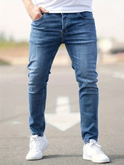 Light Wash Cotton Slim Fit Jeans Men's Casual Street Style