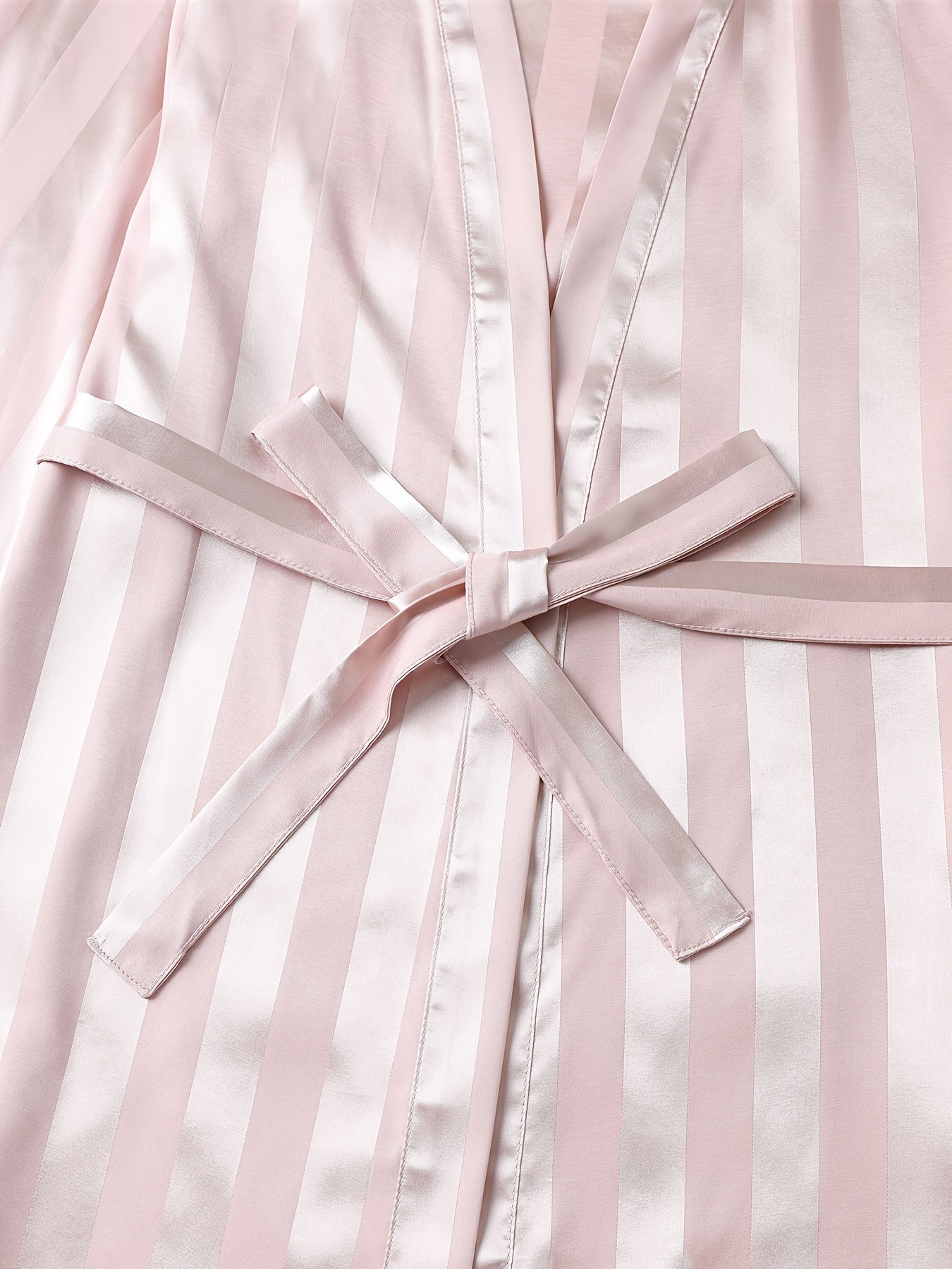 Striped Satin Night Robe Long Sleeve V Neck Robe With Belt