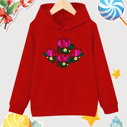 Girl's Cartoon Flowers Cotton Hoodie Sweatshirt for Outdoor