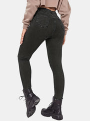 Ripped Holes Skinny Jeans Slim Fit Slash Pockets Mid Stretch Denim Pants