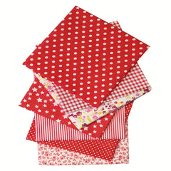 7pcs Red Flower Cotton Fabric Sewn Pre Cut Square Bed Sheets Quilted DIY Bundle