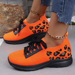 Leopard Print Lace-up Running Shoes Women's Footwear