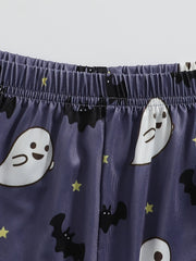 Cartoon Ghost Lounge Set Halloween Short Sleeve Top & Shorts Women's Sleepwear