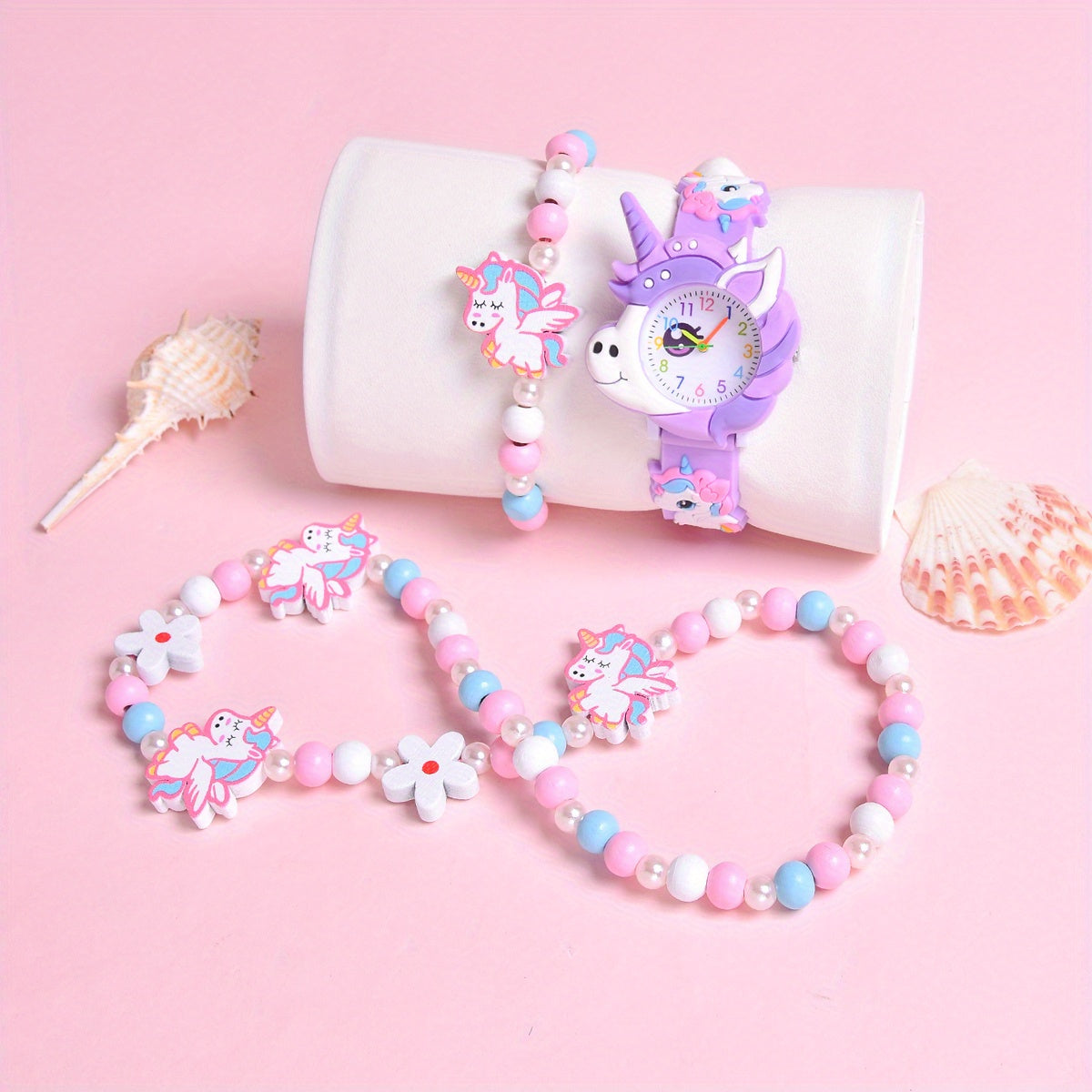 3pcs 3D Cartoon Horse Silicone Strap Girls' Watch