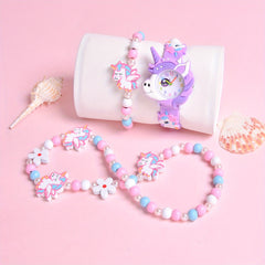 3pcs 3D Cartoon Horse Silicone Strap Girls' Watch