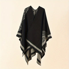 Print Shawl Cape For Women Slit Warm Large Shawl Casual Windproof Sunscreen Wrap